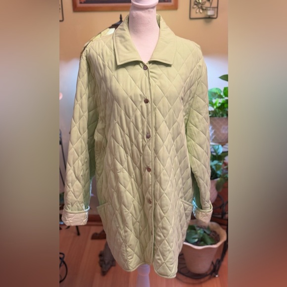 Marisa Christina XL 100% Silk Lime Green Quilted Pattern Women’s Jacket Pockets - Picture 1 of 16